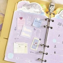 快乐翻页系列，40张/2袋，可爱少女风动物双面不规则M5、A6活页记事本，图案包括猫咪、蛋糕和蝴蝶结，适合搭配手账内页使用。 - 多色 - 查看 5