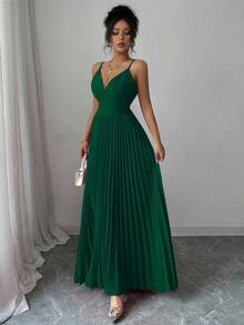 Vestido de mujer elegante y sexy con espalda descubierta y cordones - Verde - Ver 4