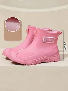 Botas de lluvia de suela gruesa para mujer, caña de 15 cm impermeables antideslizantes resistentes al desgaste, estilo sencillo moderno combinable para playa aire libre y uso diario informal - Rosa - Ver 5