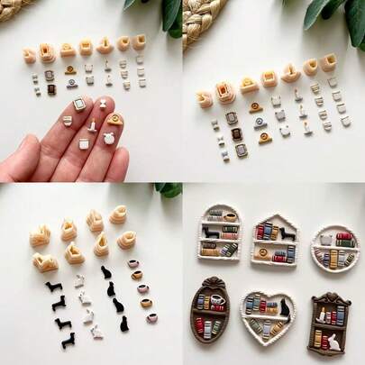 7/8pcs Miniature Shelf Decor Clay Cutter Set, Includes Various Micro Animal Shapes, Photo Frame, Clock, Candle And Other Polymer Clay Tools, Jewelry Making Kit Suitable For DIY Jewelry And Earrings Crafts