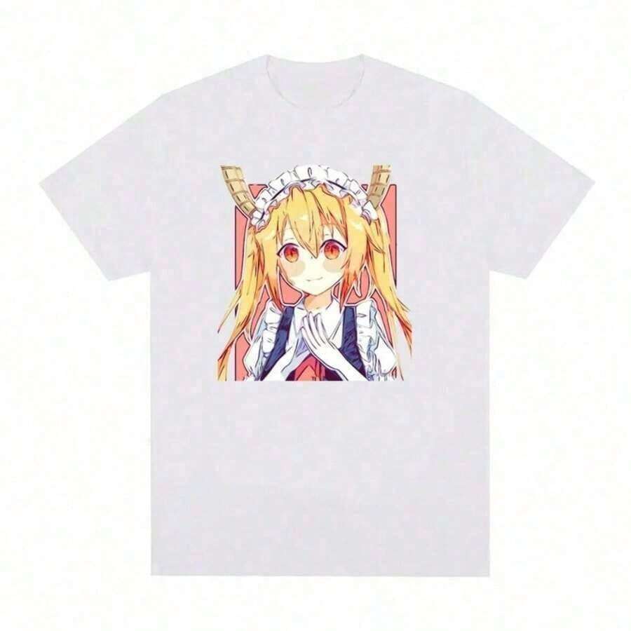 Funny Anime T-Shirt Of Miss Kobayashi Dragon Maid Kawaii Maidservant Tohru, Casual Cotton T-Shirt For Men And Women, Round Neck, European Sizes - 白色 - 查看 1