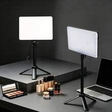 Luz de relleno LED portátil de escritorio con trípode retráctil, luz de cámara de doble uso portátil y de escritorio, adecuada para maquillaje, transmisión en vivo, grabación de video, videoconferencias de oficina - Negro - Ver 5