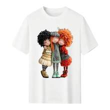 Camiseta de algodón estética de manga corta, talla grande para mujer - Suave, transpirable, con cuello redondo y estampado de 3 muñecas BFF, estampado vintage Squad, top de cuello redondo a juego para mujer con curvas. ZPNW - Blanco - Ver 1