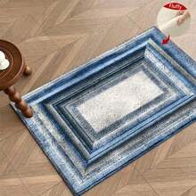 1pc Blue-Gray Gradient Concentric Rectangle Pattern Design Microfiber Bath Rug, Non-Slip And Super Soft Bathroom Floor Rugs, Doormat, Bathroom Water Absorption Mat, Machine Washable, Low Pile, TPR Backing, Knit Fabric, ForBathroom, Bedroom, Kitchen, Entryway, Indoor & Outdoor Use, Bathroom Accessories & Decor, Perfect New Home Gift. - A - View 7