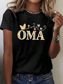 Camiseta Casual de Manga Corta con Cuello Redondo para Mujer con Diseño Floral de Mariposas OMA| Temporada Primavera/Verano, Patrón de Dibujo - Blanco - Ver 6