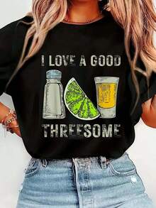 100% cotton Camiseta con Estampado Divertido 'Me Encanta un Buen Trío' Tequila Barman, Camiseta Gráfica Streetwear para Hombre y Mujer, Cuello Redondo Negro, Camisetas para Vacaciones - Negro - Ver 6
