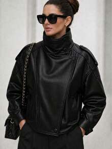 Women's Short Faux Leather Jacket, Modern And Elegant Style, For Winter - Burgundy - View 2