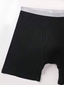 1件裝男士長款黑色100%純棉四角內褲，高品質柔軟舒適品牌內褲 - 黑色 - 查看 10