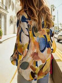 Blusa casual de manga larga con estampado floral para mujer de talla grande, primavera - Multicolor - Ver 2