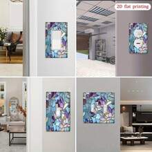 1pc [2D Printed] Glass Painting Lotus Flower Pattern Light Switch Panel, Luxury Design Suitable For Bedroom, Kitchen And Home, Unique Room Decor Accessory - Multicolor - View 3