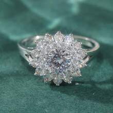 Nhẫn đính hôn hình hoa đính đá Cubic Zirconia, nhẫn đính hôn dành cho nữ, trang sức dự tiệc, quà tặng ngày Valentine để bày tỏ tình yêu. - Bạc - Xem 2