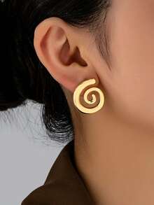Set de 2 piezas de pendientes de botón con forma de caracol de metal giratorio, adecuados para el uso diario de las mujeres y festivales de música - Amarillo Oro - Ver 1