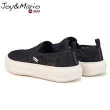 joy&mario 1雙女款黑色蕾絲亮片厚底樂福鞋，透氣網面輕量防滑休閒鞋，適合日常穿著與街頭風格 - J&M - 黑色 - 查看 7