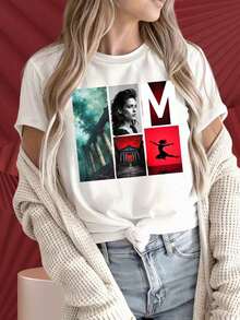 Estampado Gráfico Camiseta Mujer Algodón Ligera VeranoWomen's T-Shirt With Short Sleeves And Round Neck Has Interesting Printed Patterns. Camiseta con collage de Retrato del Bosque Místico, Templo y Bailarina, adecuada para fiestas de Navidad, actividades deportivas, fiestas de vacaciones, salidas, deportes y otros regalos navideños (220g). Oversize Camiseta Mujer Estampado 100% Algodón Puro - Blanco - Ver 5