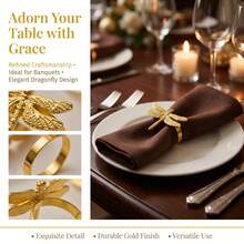 6pcs Elegant Table Decor, Gold Dragonfly Napkin Rings - Gold - View 1
