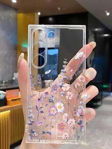 1 Piece Fashionable Blue Flower Design Soft Phone Case, Compatible With IPhone, Honor, , Galaxy A04e/12/A13/A14/A34/A50/A52/A53/A54/S21/S22/S23/S24/S25/S25Ultra, 6A/7A/8A, 12T/13T, Waterproof, Shockproof, Dropproof, Scratch-Resistant, International Version, Not The Domestic Version - 透明 6 - 查看 3