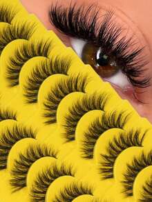 10 Pairs Transparent Stem False Eyelashes, Cat Eye Effect Lashes, Soft Transparent Strips, Delicate Natural, Lightweight Artificial Full Lash, Strip Lashes - Black - View 2