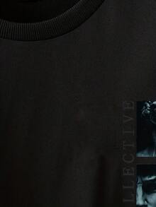 Fashionable Men's T-Shirt With Print - 黑色 - 查看 3