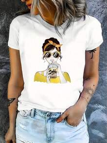 Producto Nuevo y Popular 2026: Camiseta de Mujer, Cuello Redondo Cómodo, Manga Corta de Algodón Casual, Top Suave y Transpirable, Camiseta de Mujer, Tela Estilo Urbano para Verano y Primavera. - Blanco - Ver 3