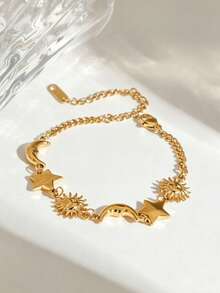 YUNCHUN 1 pieza Tobillera con elemento vintage de sol, adecuada para vacaciones, viajes, festivales, vacaciones en la playa, accesorios de joyería, elementos de sol, luna y estrellas, adecuada para regalos del Día de San Valentín, Día de la Madre - Dorado - Ver 4