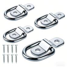 4 pièces/set Sangles d'arrimage de conteneur et sangles d'arrimage de fret - Anneaux en D montés en surface. Comprend 4 anneaux en D robustes et plaques de montage avec 8 vis. Convient pour les camions à caisse, les remorques, les bateaux et l'arrimage de fret de véhicule | Accessoires de quincaillerie. - Argent - Voir 8