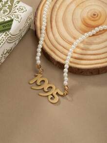 1PC Boho White Beaded Necklace With Gold 1980-2026 Year Pendant, Fashion Jewelry For Women, Daily Wear, Party, Summer Vacation & Gift - Multicolor - View 1