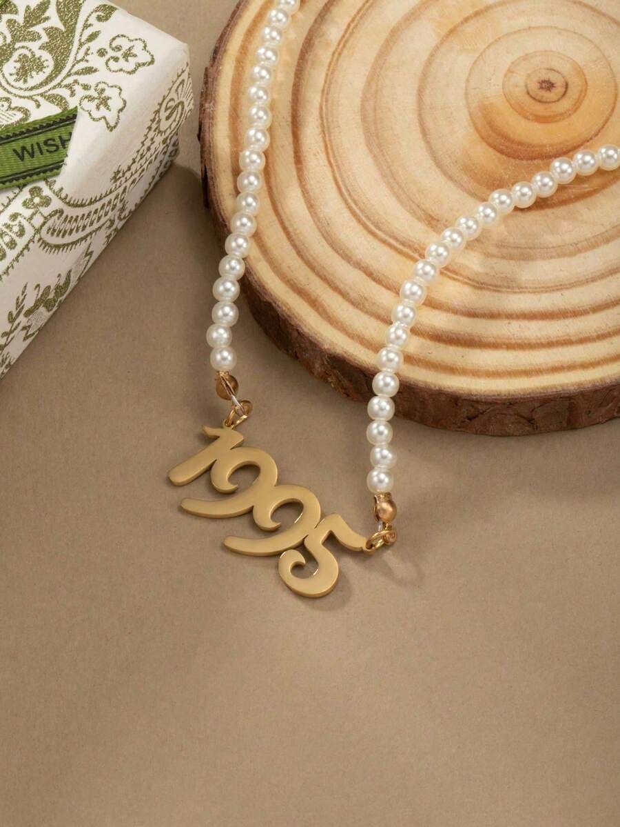 1PC Boho White Beaded Necklace With Gold 1980-2026 Year Pendant, Fashion Jewelry For Women, Daily Wear, Party, Summer Vacation & Gift - Multicolor - View 1