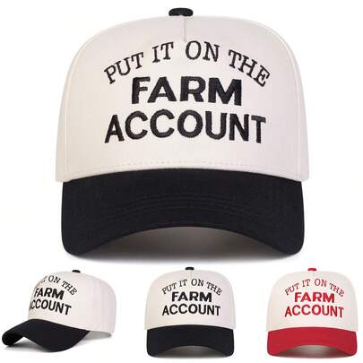 1pc Men's "Put It On The Farm Account" Truck Driver Hat, Personalized Embroidered Letter Baseball Cap, Streetwear Fashion 5-Panel Hat, Outdoor Sun Protection Casual Cap For Spring, Autumn, Travel, Beach