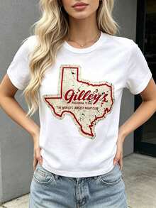 Camiseta de manga corta para mujer - Estilo vintage Gilleys Pasadena Texas con estampado gráfico - Ropa de verano - Camiseta oversize - Streetwear - Casual - Cuello redondo - Algodón - Moda - Conjuntos de verano para mujer - Camiseta holgada - Atuendo diario - Ropa de verano - Blanco - Ver 3