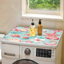 1pc Starfish & Shell Pattern Printed Washing Machine Dust Cover Mat, Rubber Soft Bottom, Laundry Room Accessory, Washing Machine Top Protective Pad, Quick Absorbent And Dry, Refrigerator Dust Cover, Coffee Maker Countertop Absorbent Mat, Diatomite Draining Mat, Modern Laundry Room And Kitchen Appliance Washing Machine And Dryer Dust Cover, Home Decor, Kitchen & Dining Decoration - Multicolor - View 6