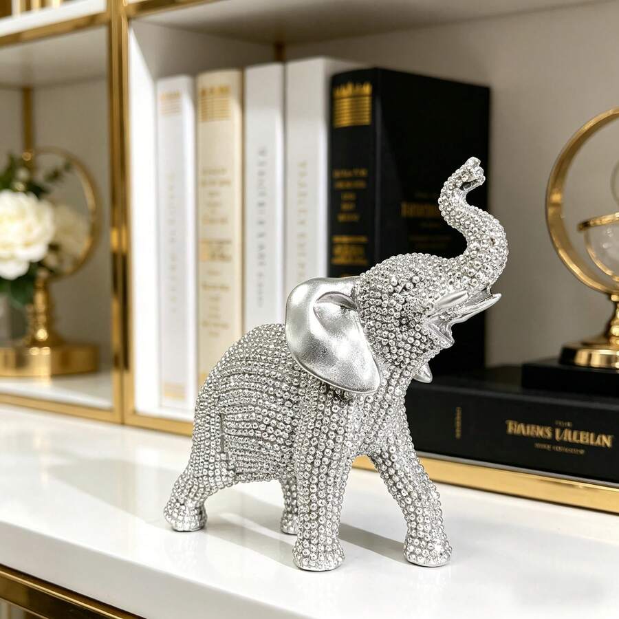 仿珍珠大象雕塑，现代树脂工艺品，颗粒状外观装饰品，大象雕像，客厅、书房、办公桌装饰品，装饰雕像