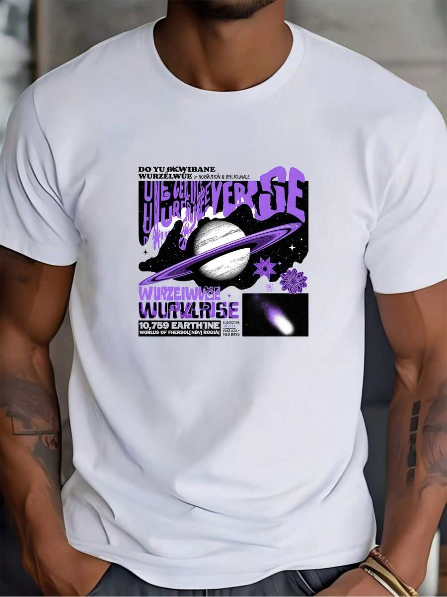 Camiseta Gráfica Cosmic Adventure 180G - ¡Regalo Perfecto para Amantes de la Ciencia Ficción, Familia y Eventos Corporativos! Una camiseta de manga corta adecuada para el hogar, uso diario, fiestas y viajes-ideal como regalo para amigos o familiares. - Blanco - Ver 1