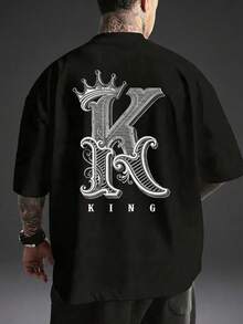 Camvyn Camiseta de manga corta de seda de hielo con estampado, corte holgado y estilo casual de calle para hombre, verano - Negro - Ver 1