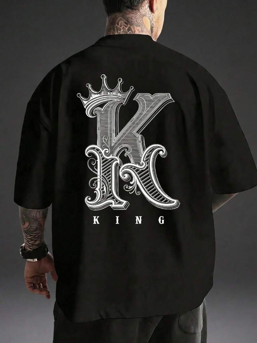 Camvyn Camiseta de manga corta de seda de hielo con estampado, corte holgado y estilo casual de calle para hombre, verano - Negro - Ver 1