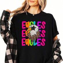 Football Shirt, Personalized Football Shirt, Eagle, Football, Shirt, 220G Cotton Shirt, Loose Fit, Unisex, Maximum Comfort, Suitable For All Types Of People, Whether Women Or Men. Durable, High-Quality Fabric, Suitable For All Sewing Needs, Soft To The Touch, Yet Durable. Breathable Tops For Women. Autumn Outfits For Women, Vacation Outfits, Halloween Costumes For Women - 黑色 - 查看 1