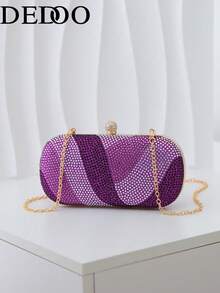 Dedoo 1pc Women's Elegant Clutch Bag With Sparkling Gold Rhinestone Decor, Suitable For Evening Party, Wedding, Cocktail - Purple - View 9
