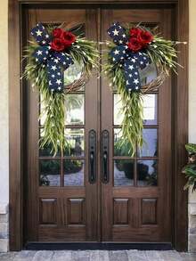 1PC 250th Anniversary Patriotic Wreath Memorial Wreath For Front Door Independence Day Farmhouse Outdoor Holiday Decoration - Green - View 4