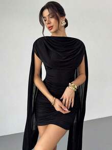 Vestido elegante y casual con cinta fluida y delgada, vestido de festival/vestidos elegantes para fiesta/atuendos de Acción de Gracias para mujeres/vestido de Año Nuevo/vestidos de invierno para mujeres/ropa de otoño/vestido de Año Nuevo/vestido de fiesta/falda negra/vestido negro - Negro - Ver 6