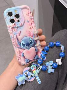 Disney Has Authorized, Phone Case - Chain Set, The Stitch Lilo & Stitch 3D Phone Case Plus A Silicone 3D Stitch Bracelet With Metallic Ring Removable Bracelet, Stitch And Angel Pattern, Compatible With Iphone17/16/15/14/13/12/11/XS/XR/X Plus Pro Max, A Stylish Cartoon Phone Case, The Perfect Gift Choice, Phone Protection, Durable Phone Cover, Great Gift For Friends And Family. - 白色 - 查看 2