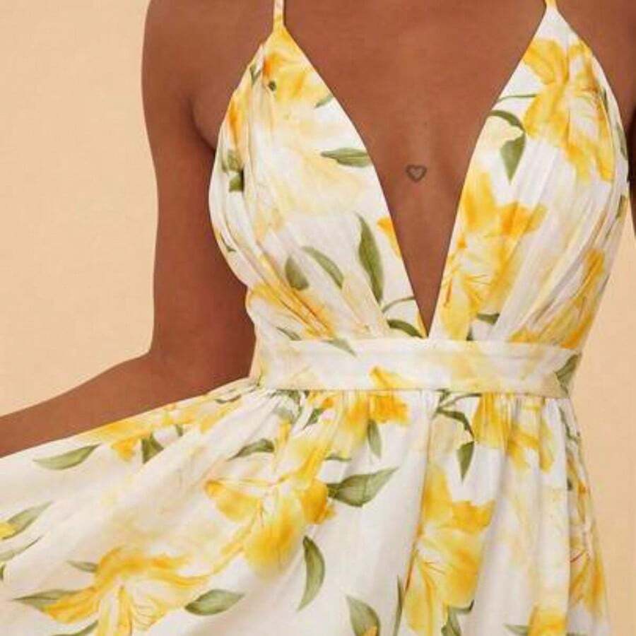 TRVLCHIC Mother's Day Tropical And Floral Printed Spaghetti Strap Backless Dresses For Women,Mother's Day Gift Ideas, Gift From Daughter,Summer Clothes,Beach Outfits For Woman,Rave Outfits Festival,Tropical Vacation, Bohemian Outfits, Ibiza Outfits, Western Style - Multicolor - Ver 1