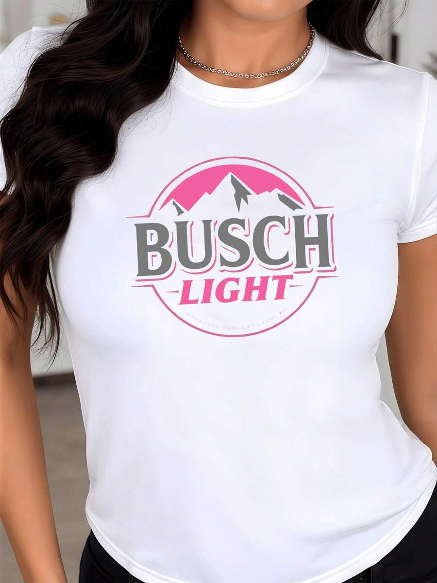 Montañas rosadas que simbolizan energía femenina y libertad con letras grandes que transmiten fuerza confianza y vitalidad camiseta de mujer casual moderna cómoda para uso diario - Blanco - Ver 1