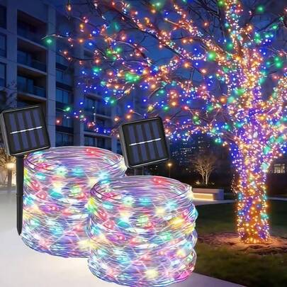 Đèn LED dây trang trí năng lượng mặt trời chống thấm nước ngoài trời, 8 chế độ chiếu sáng, dây đồng, thích hợp cho sân vườn, tiệc tùng, trang trí Giáng sinh.