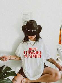 1 Piece Summer Cowgirl Style T-Shirt, T-Shirt, Cowgirl Shirt, Western Shirt, Retro, 180g, 100% Soft Cotton - 白色 - 查看 5