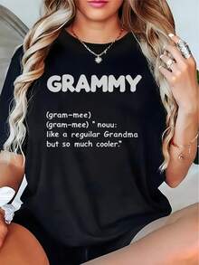 Plus Size - Plus Size - Plus Size Graphic Print T-Shirt, Short Sleeve Crew Neck Casual Top for Summer & Spring, Women'S Plus Size Clothing - Negro - Ver 2