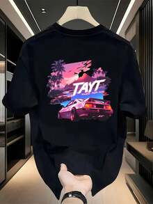 Camiseta Gráfica de Algodón Grueso para Hombre - Estampado Retro TAYT, Camiseta Casual de Verano de Manga Corta, Transpirable y Lavable a Máquina, Perfecta para Atuendos Casuales Y2k - Negro - Ver 1