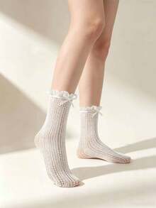 1 Đôi tất cổ ngắn ren lưới dành cho nữ - Tất Lolita thoáng khí viền ren mùa hè. - Nhiều màu - Xem 7
