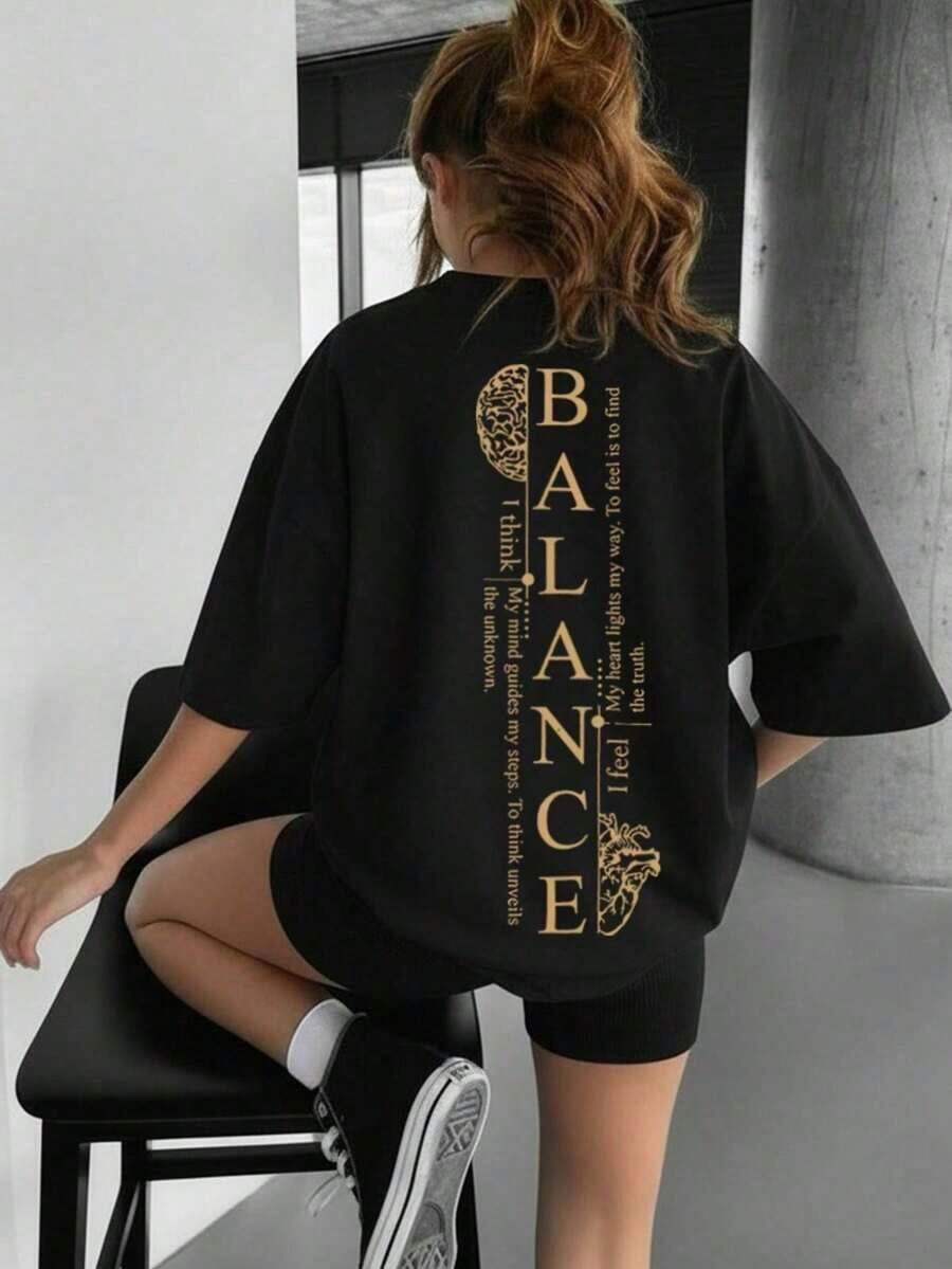 Camiseta de manga corta suelta con estampado de moda para parejas| Diseño exquisito| Esencial de verano| Fácil de combinar| Muestra tu estilo - Negro - Ver 1