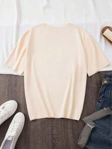 Gift 1 Piece Casual Fashion For Men And Women, Short Sleeve Crew Neck T-Shirt With Fun Print For Women, Lightweight Luxury, Simple Style, Holiday Party, Letter And Animal Pattern Print, Breathable, Vintage, Casual, Elegant Style, Cartoon Letter Print, Perfect Choice, Crew Neck T-Shirt, Versatile Top, Comfortable And Versatile For Daily Wear, Easy To Match, Daily Outfit, Urban Style, Holiday Outfit, Weekend Outfit. Soft - 杏 - 查看 3