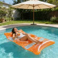 1 pezzo Sedia galleggiante da piscina gonfiabile realizzata a mano, con bordi trasparenti e rete traspirante, galleggiante da esterno esclusivo per il relax estivo - Galleggiante arancione a tre tubi - Visualizzare 2