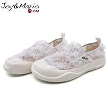 joy&mario 1双女士白色3D立体花卉蕾丝套脚厚底运动鞋,透气网面搭配亮片和珍珠装饰,轻便防滑,适合日常穿着和街头风格 - J&M - 白色 - 查看 5
